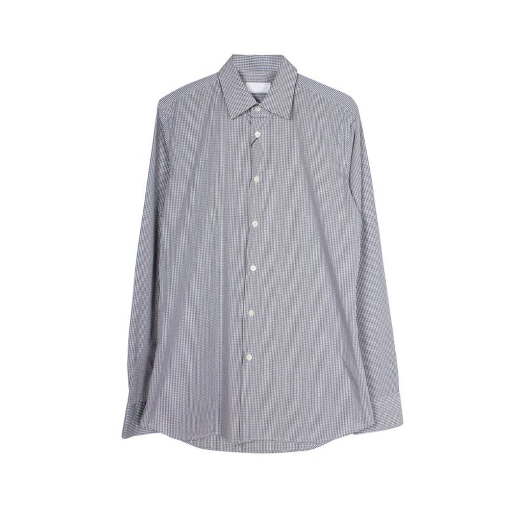 Prada Checked Button Up Long Sleeve Shirt in Grey Cotton